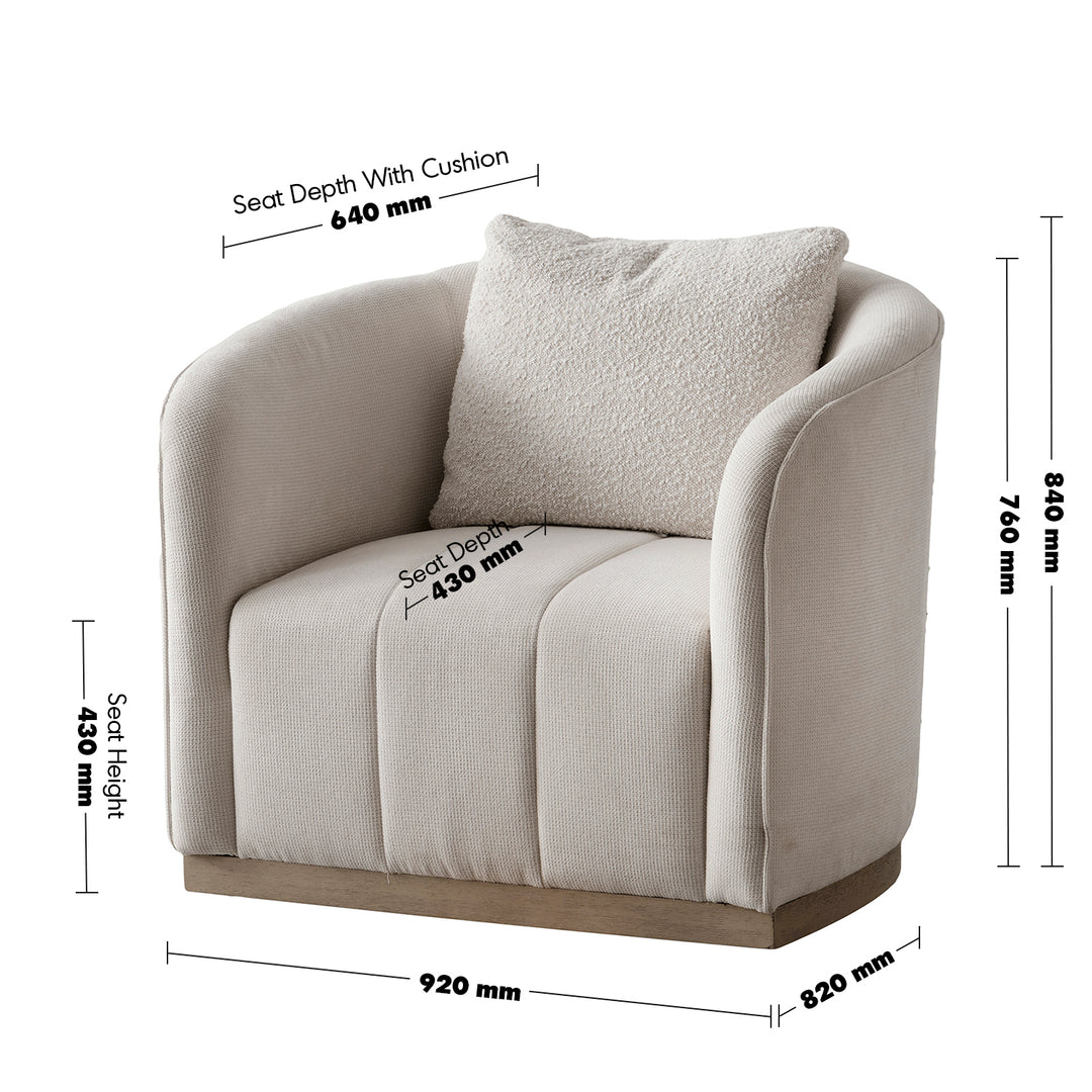 Japandi cotton fabric 1 seater sofa panna size charts.