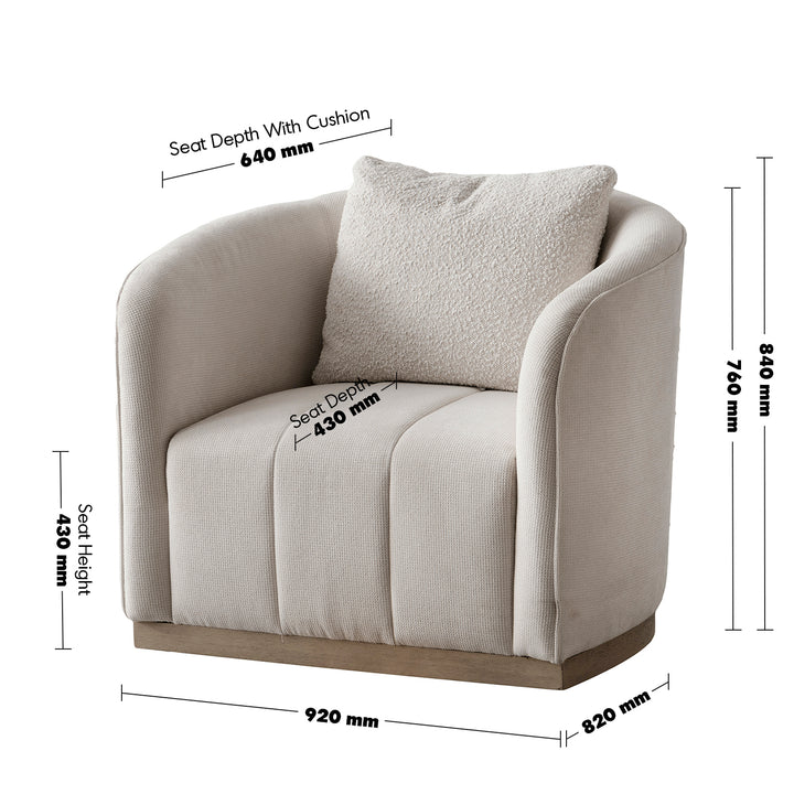 Japandi cotton fabric 1 seater sofa panna size charts.