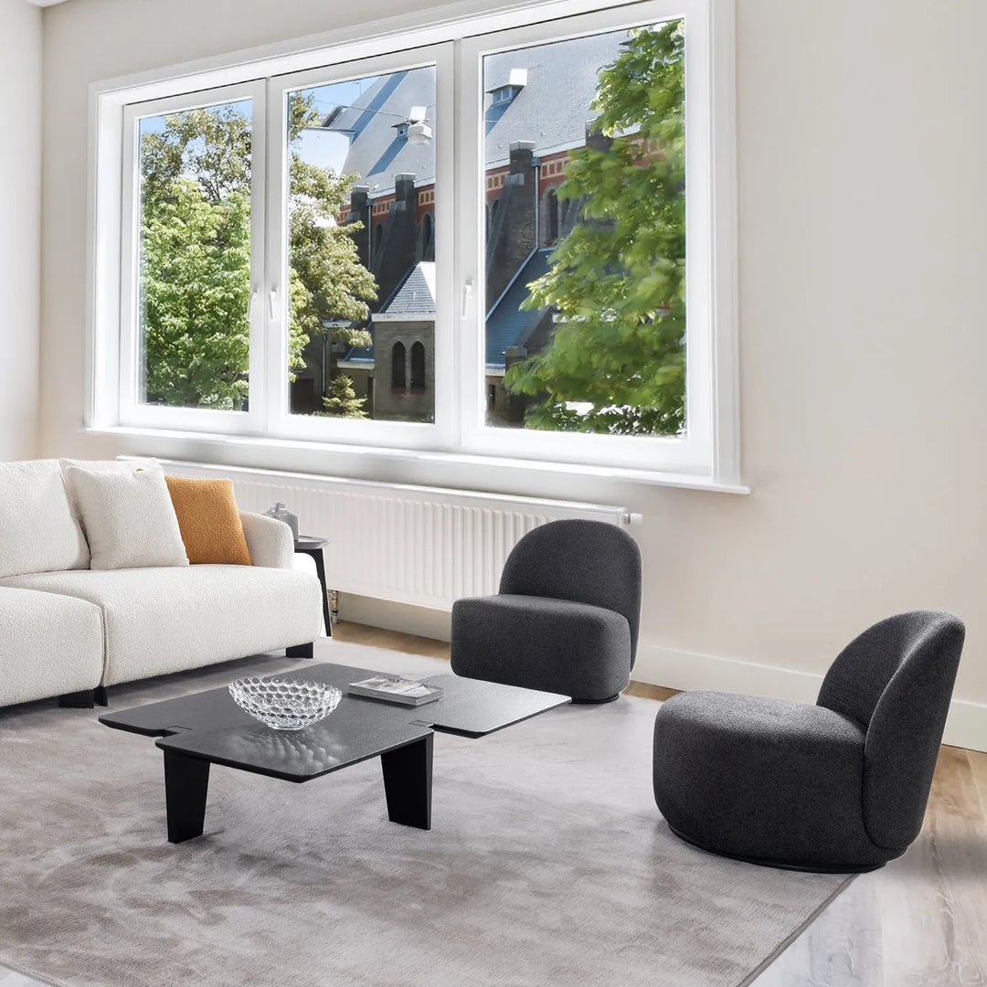 Cream mixed weave fabric revolving 1 seater sofa apse primary product view.