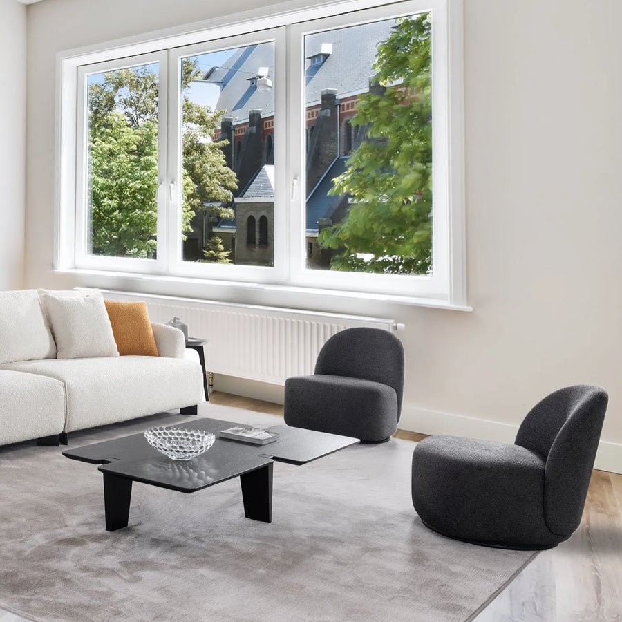 Cream mixed weave fabric revolving 1 seater sofa apse primary product view.