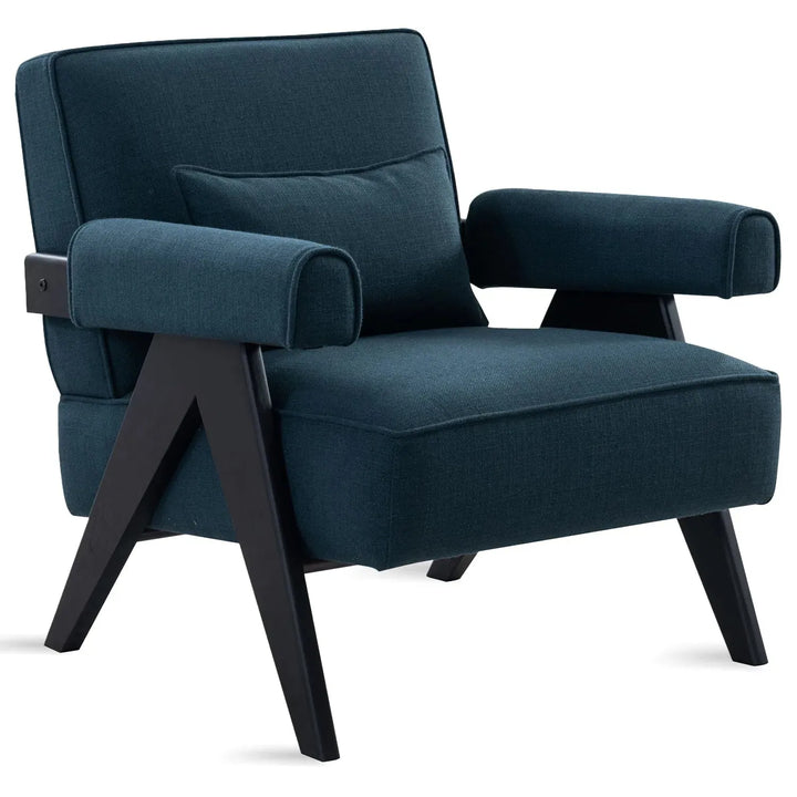 Japandi mixed weave fabric 1 seater sofa azur in white background.