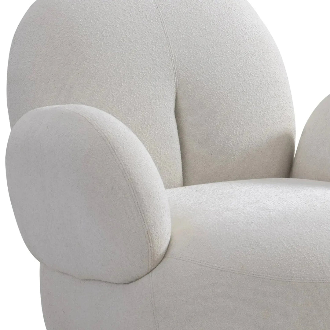 Cream boucle fabric revolving 1 seater sofa boucle in real life style.
