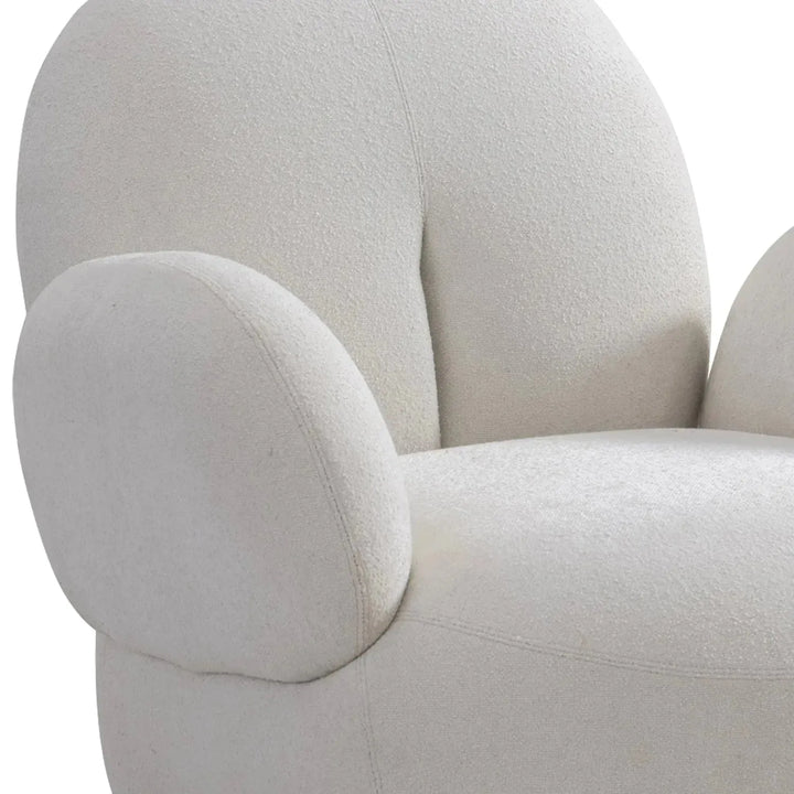 Cream boucle fabric revolving 1 seater sofa boucle in real life style.