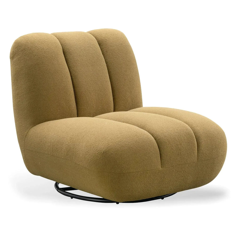 Cream sherpa fabric revolving 1 seater sofa limestone in white background.