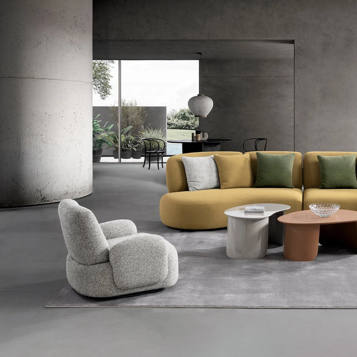 Cream mixed weave fabric revolving 1 seater sofa parapet primary product view.