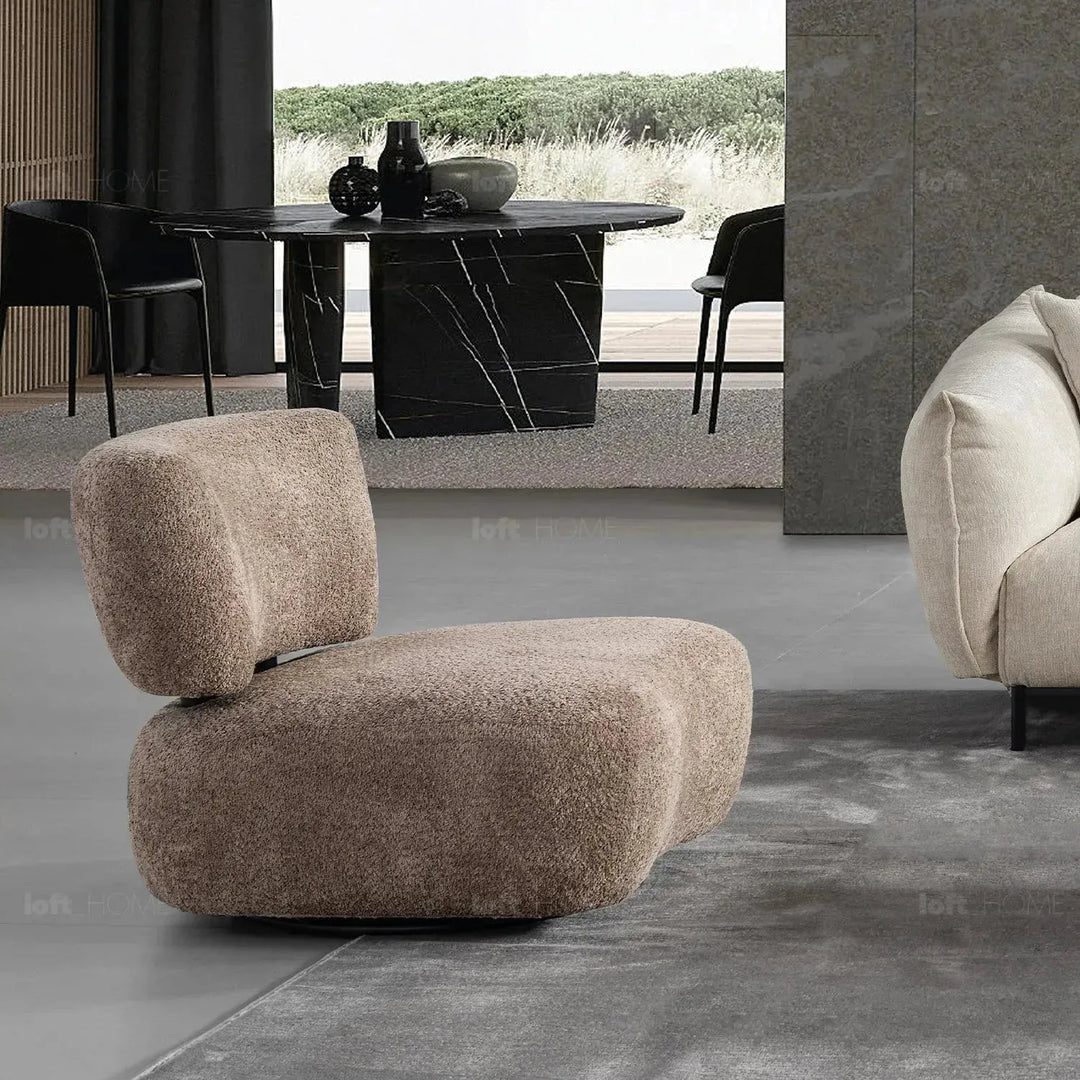 Cream sherpa fabric revolving 1 seater sofa rite in details.