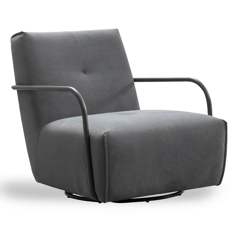 Modern mixed weave fabric revolving 1 seater sofa talc metal in white background.