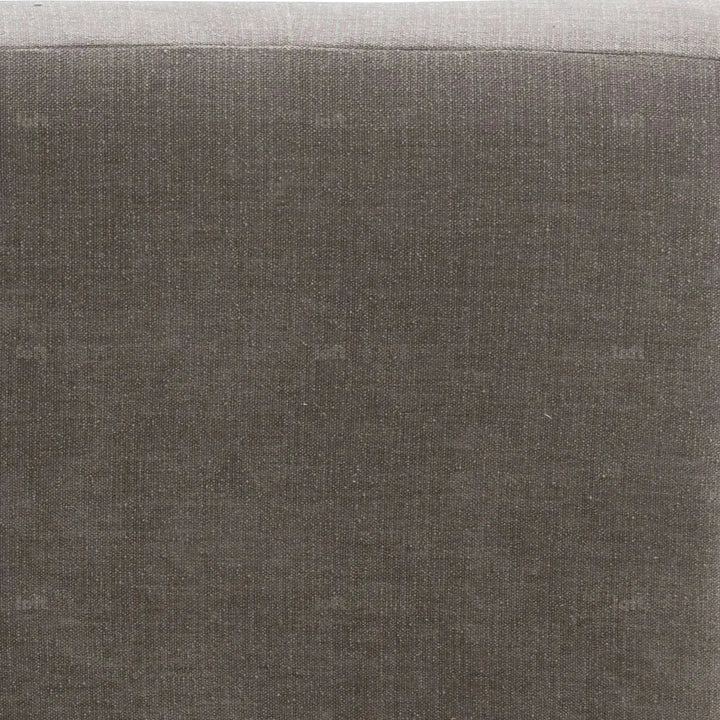 Modern mixed weave fabric revolving 1 seater sofa talc wood in panoramic view.