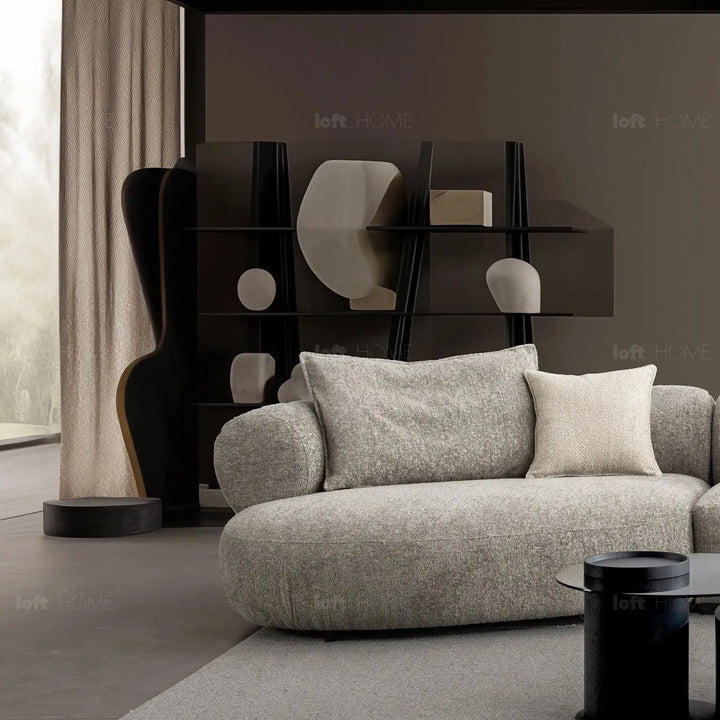 Modern mixed weave fabric l shape sectional sofa ench 4+l in panoramic view.