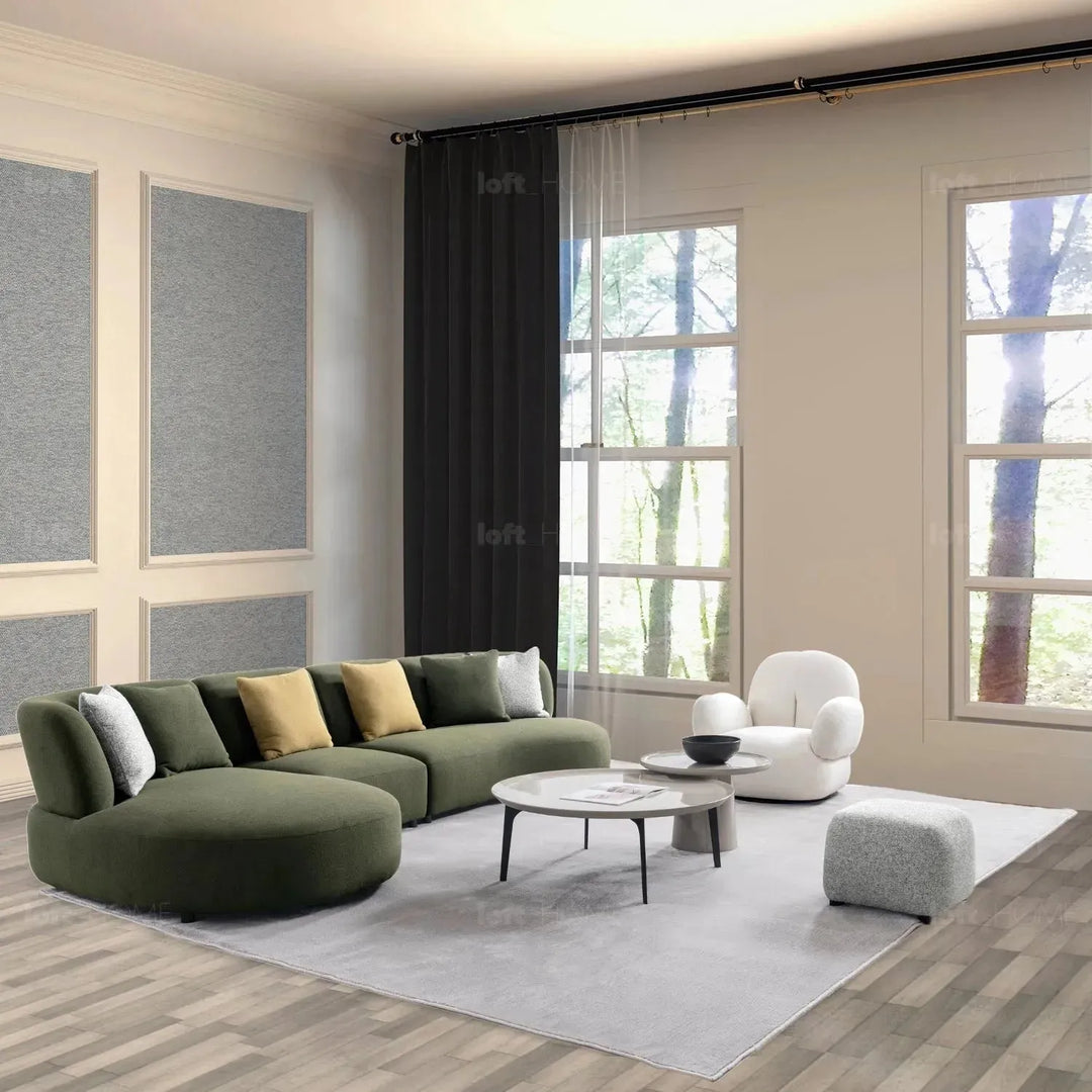 Cream fabric l shape sectional sofa fores 4+l in close up details.