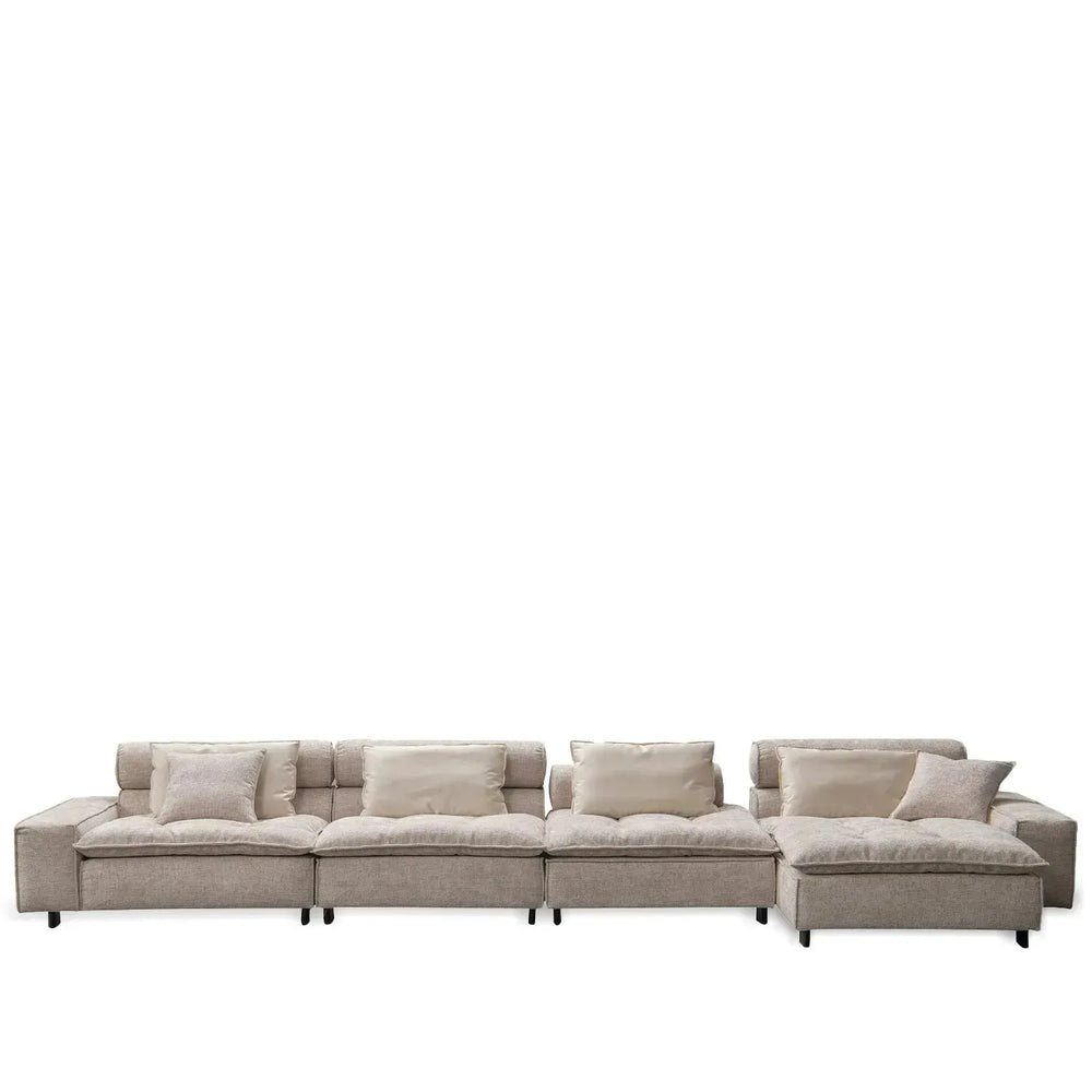 Modern mixed weave fabric l shape sectional sofa aumn 4+l in white background.