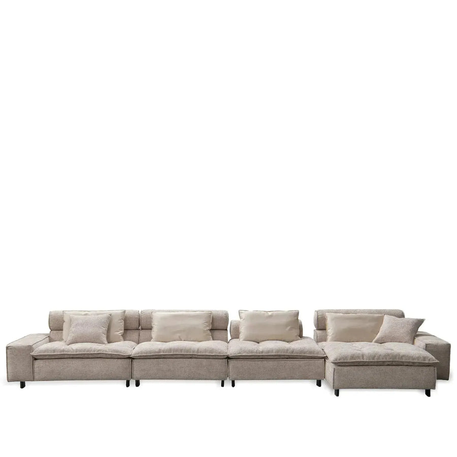 Modern mixed weave fabric l shape sectional sofa aumn 4+l in white background.