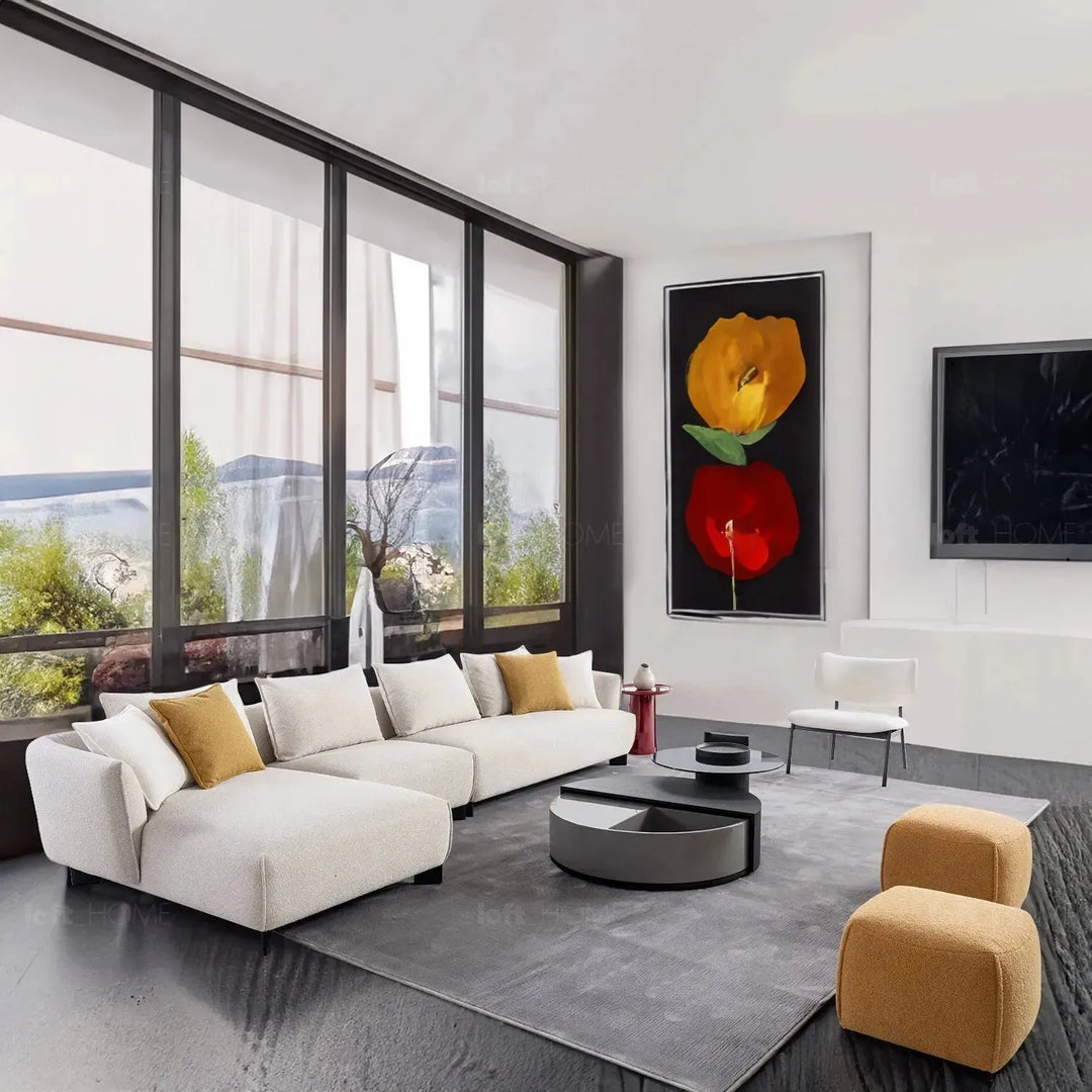 Modern fabric l shape sectional sofa nest 4+l in real life style.