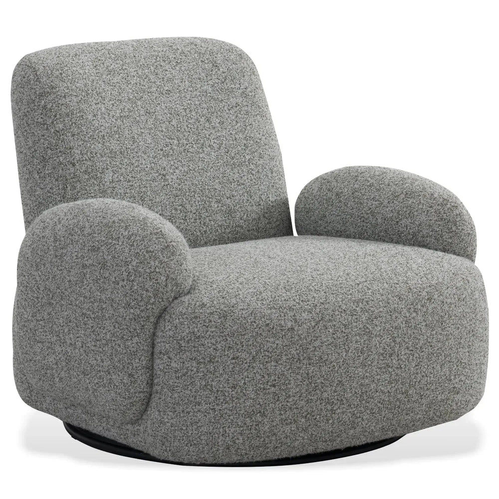 Cream mixed weave fabric revolving 1 seater sofa parapet in white background.