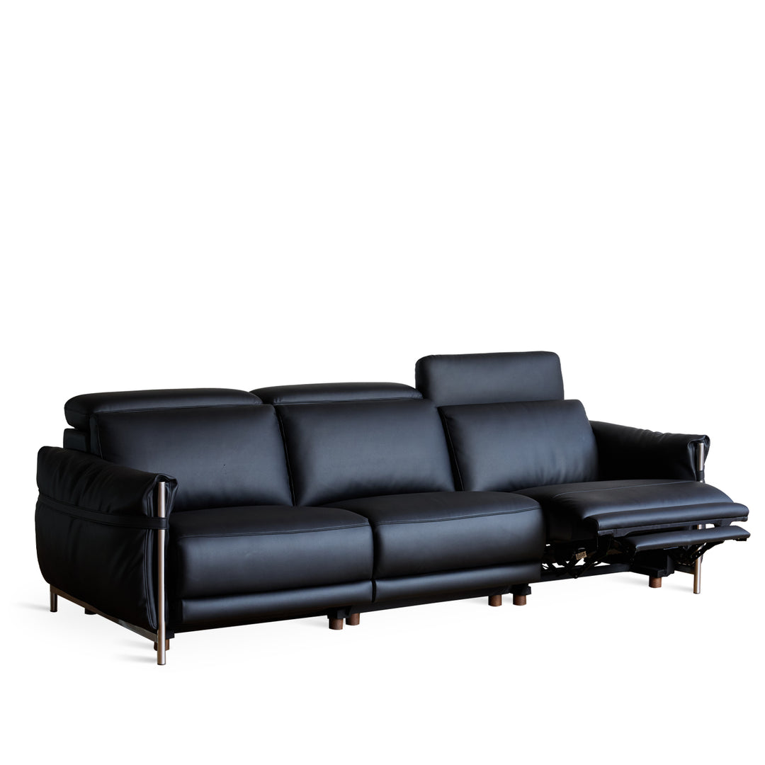 Minimalist Microfiber Leather electric recliner 3 seater sofa calmera in white background.