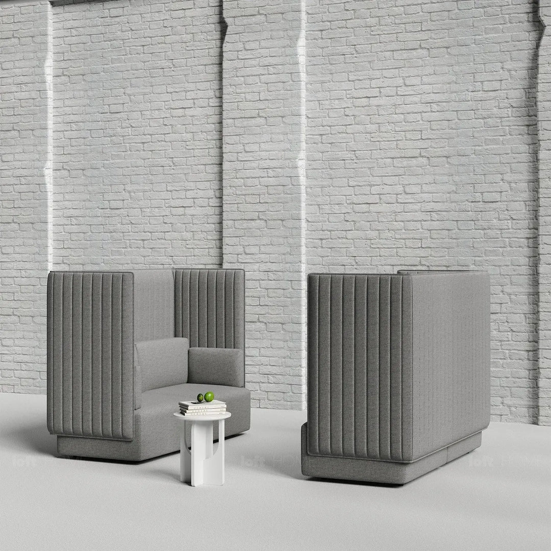 Modern mixed weave fabric 1 seater sofa multi in panoramic view.