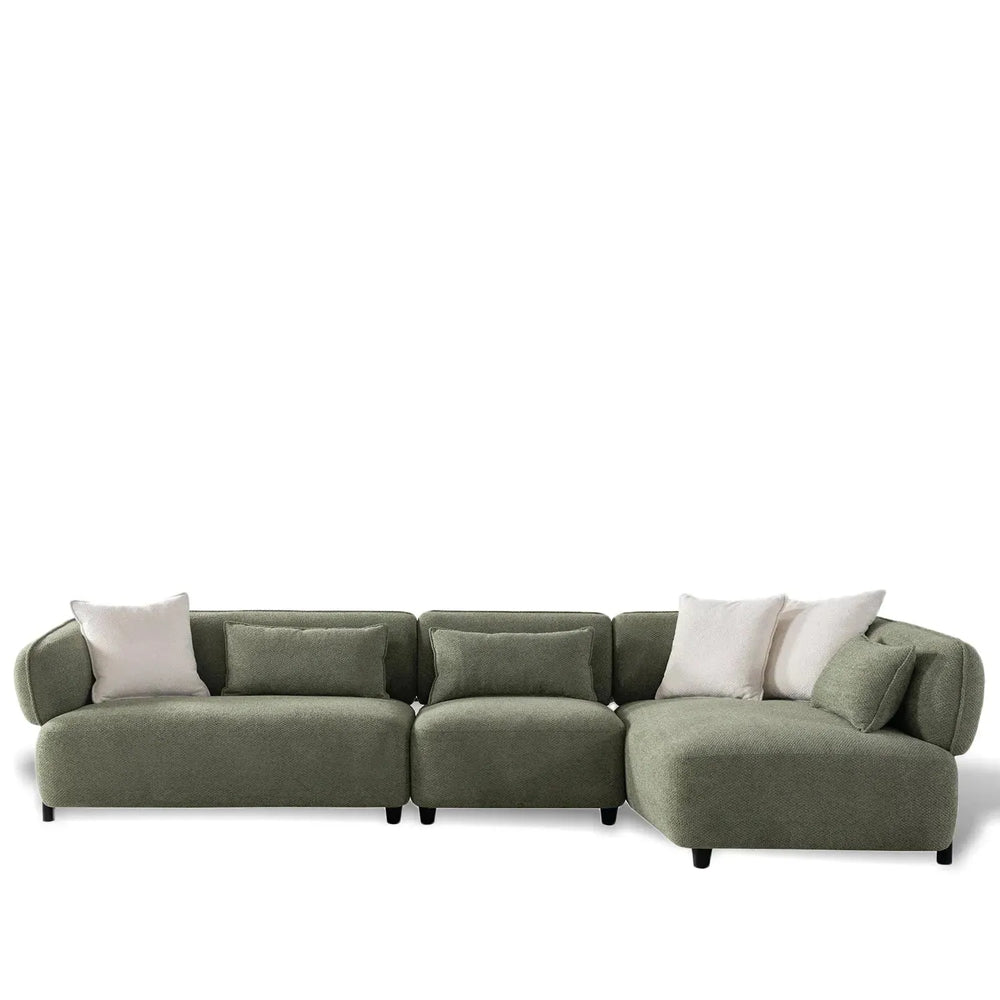 Modern mixed weave fabric l shape sectional sofa plush 3+l in white background.