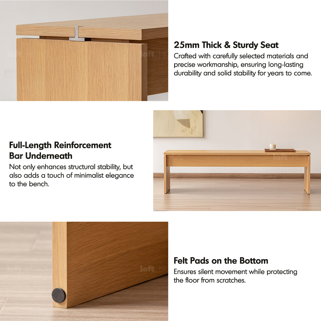 Minimalist oak wood veneer plywood dining bench horizon environmental situation.