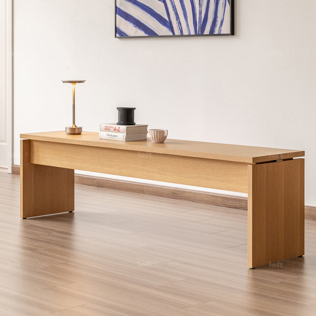 Minimalist oak wood veneer plywood dining bench horizon detail 4.