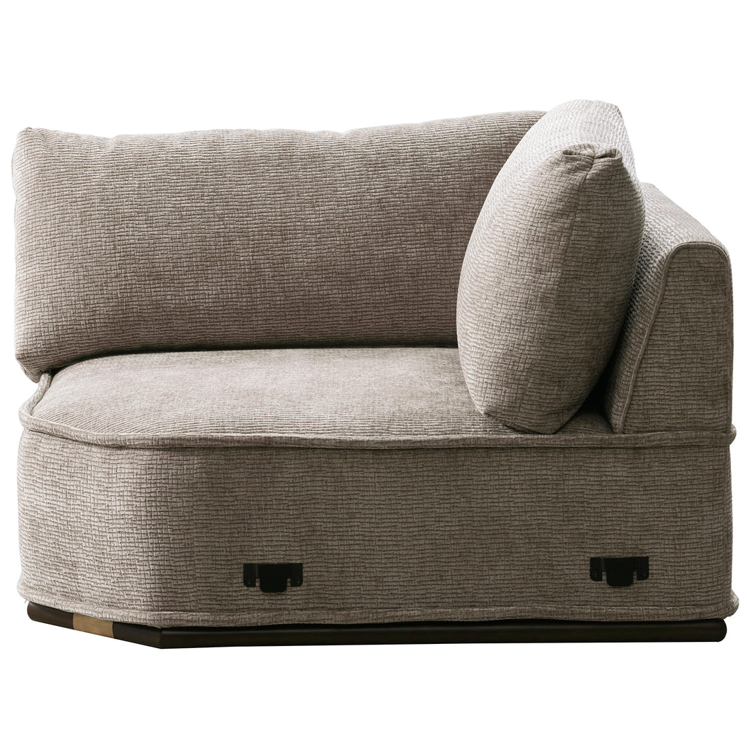 Minimalist corduroy velvet fabric modular joint connection 1 seater sofa cordy in white background.