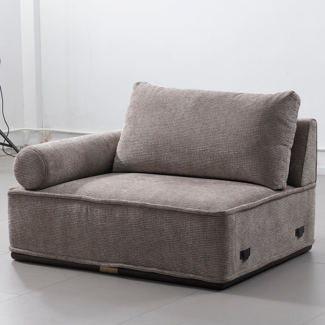 Minimalist corduroy velvet fabric sectional 5 seater sofa cordy in panoramic view.