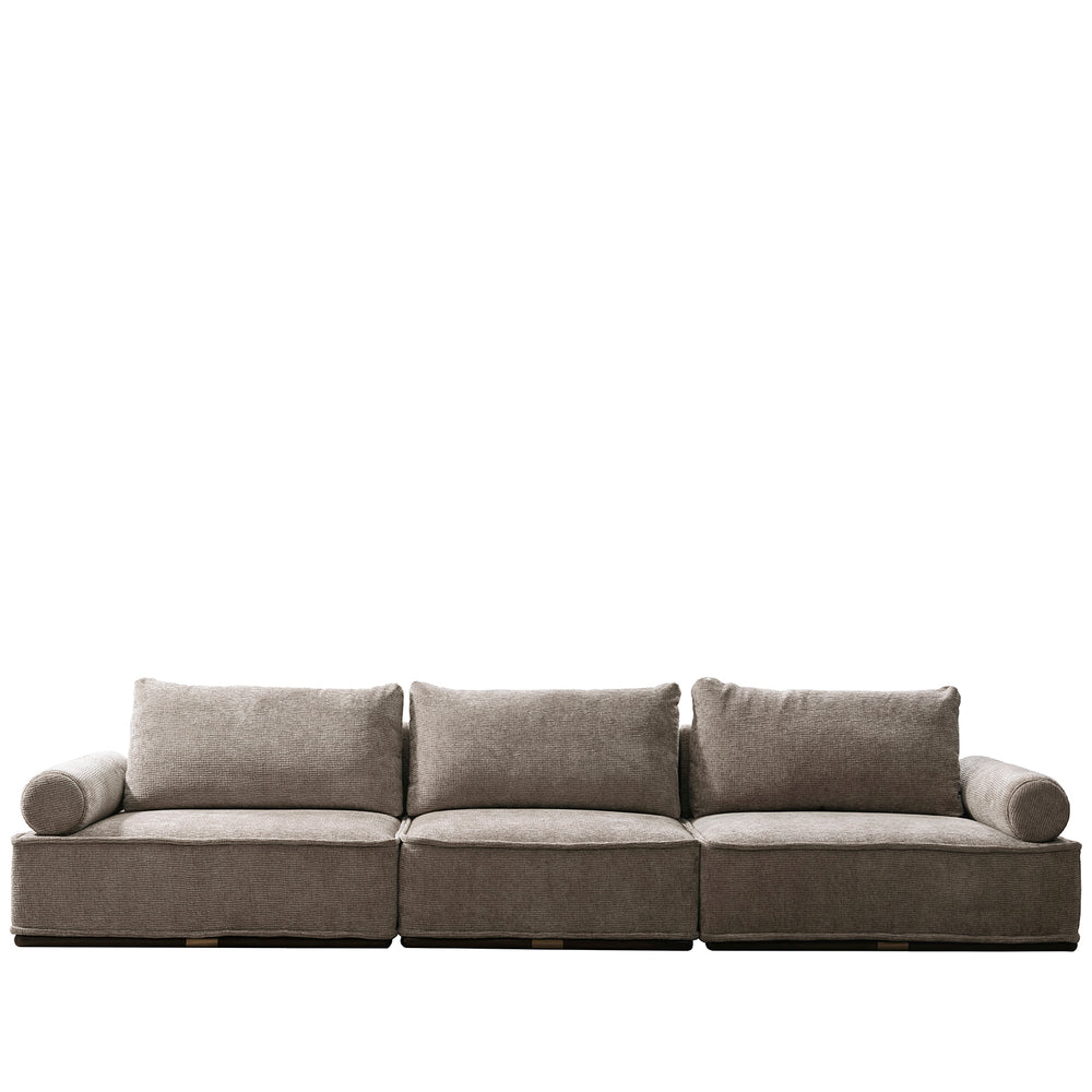 Minimalist corduroy velvet fabric sectional 5 seater sofa cordy in white background.