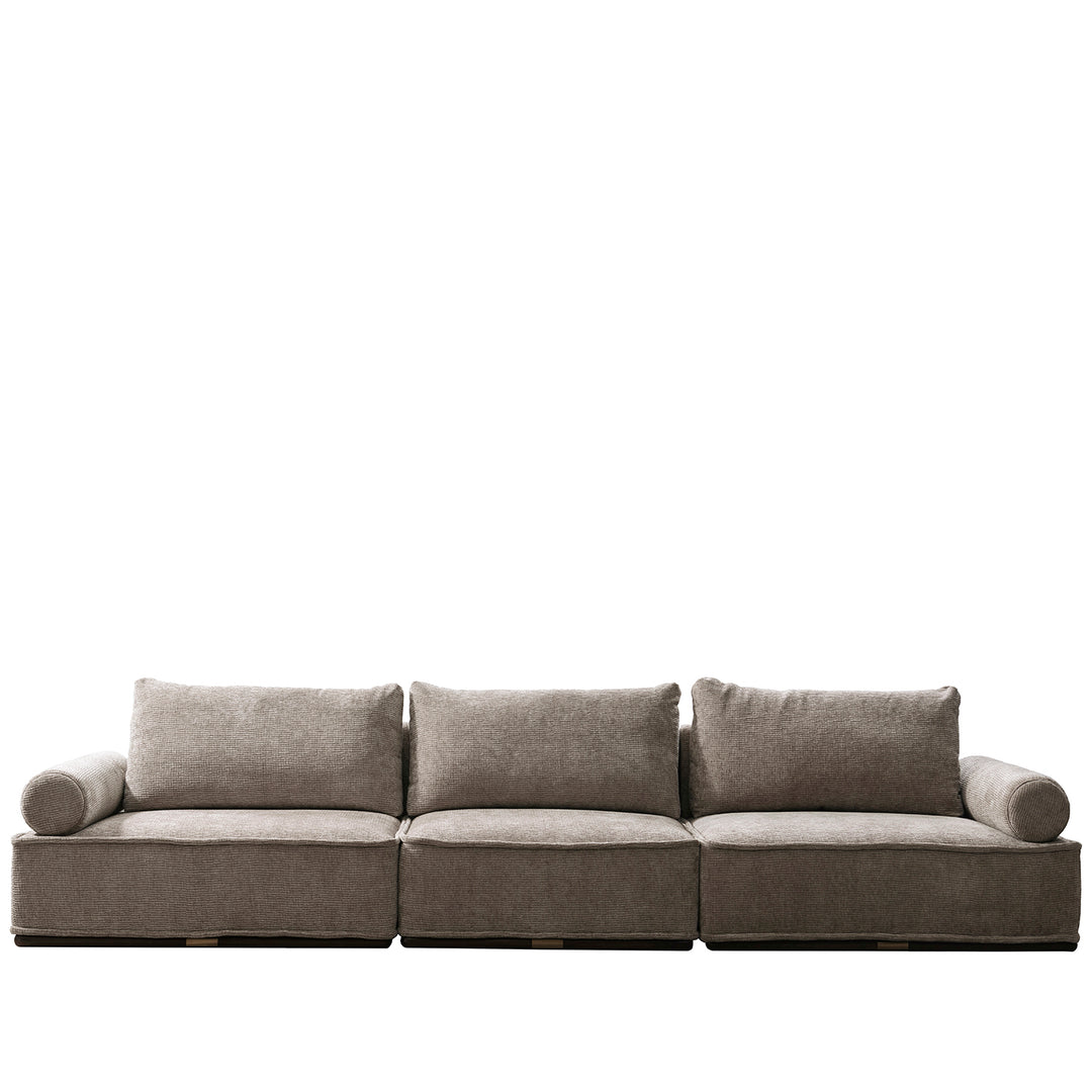 Minimalist corduroy velvet fabric sectional 5 seater sofa cordy in white background.