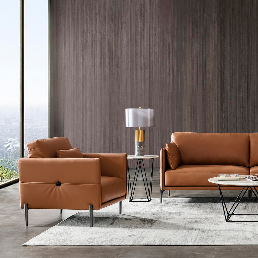 Minimalist genuine leather 1 seater sofa dante primary product view.
