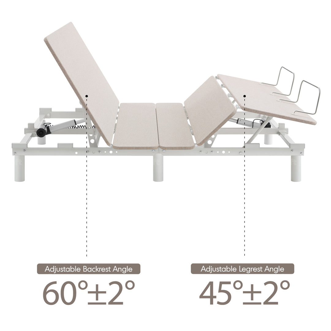 Minimalist metal electric adjustable bed frame with mattress 2in1 set upone material variants.