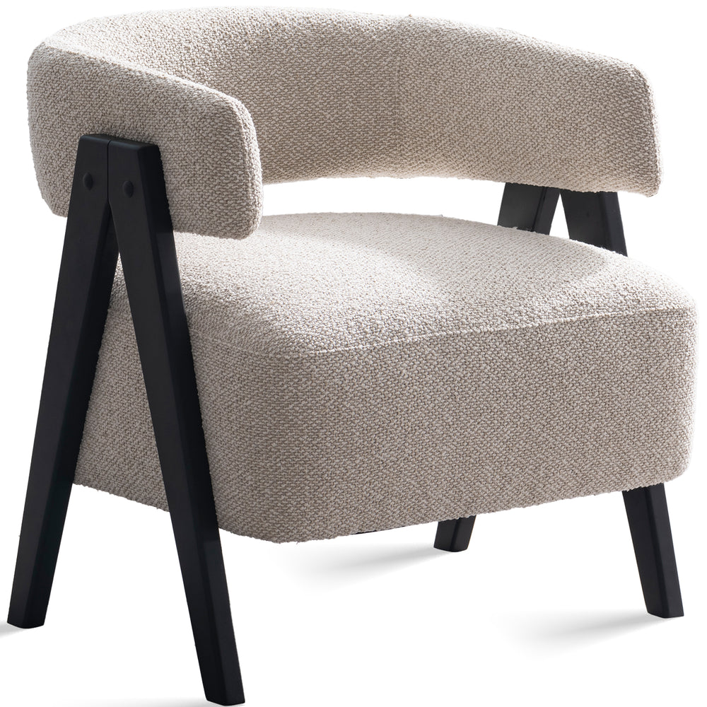 Japandi boucle fabric 1 seater sofa colle in white background.