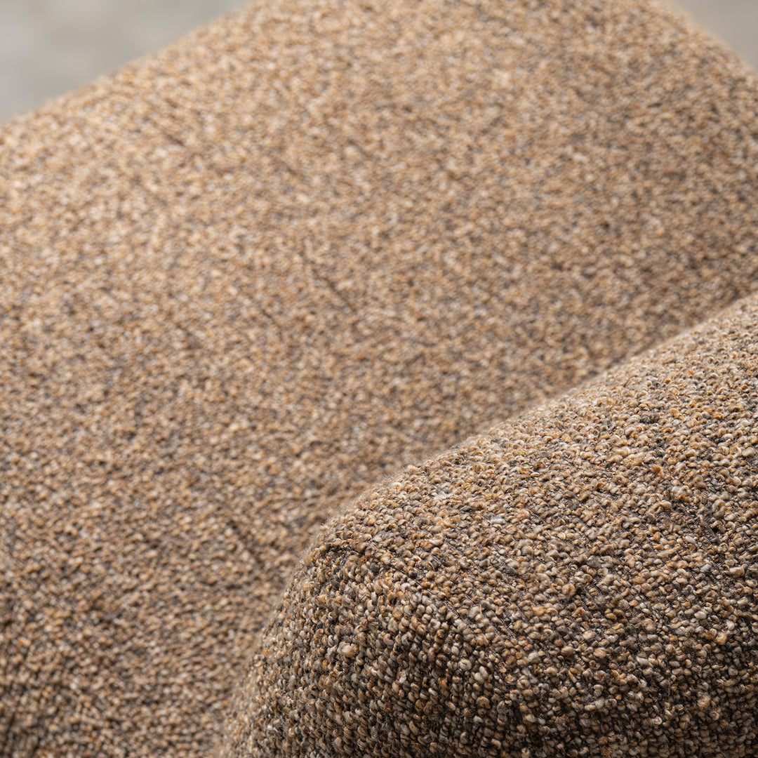 Cream boucle fabric 1 seater sofa pod in real life style.