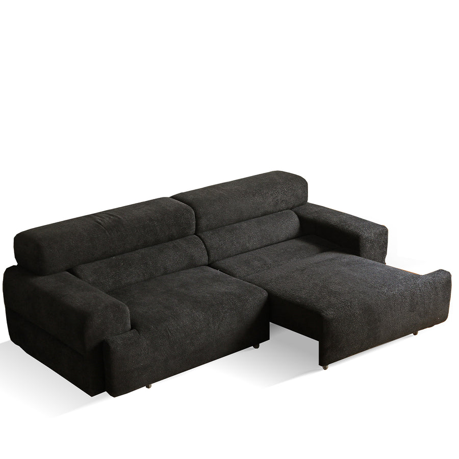 Cream boucle fabric electric functional 3 seater sofa bed sleepo in white background.