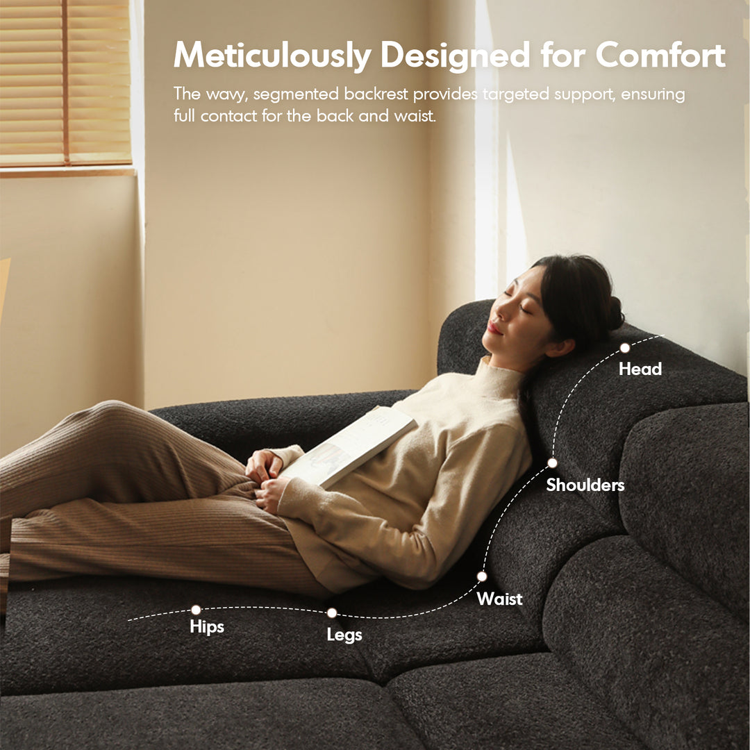 Cream boucle fabric electric functional 3 seater sofa bed sleepo conceptual design.