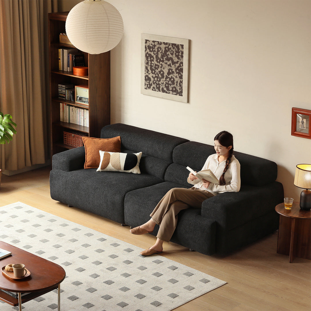 Cream boucle fabric electric functional 3 seater sofa bed sleepo detail 8.