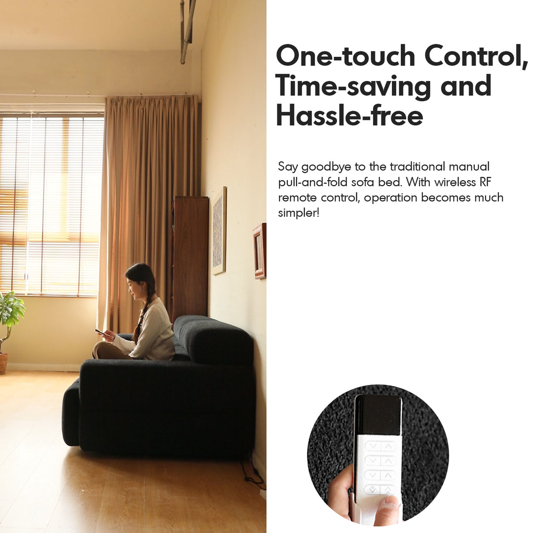 Cream boucle fabric electric functional 3 seater sofa bed sleepo in real life style.