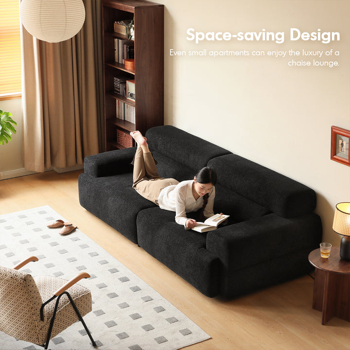 Cream boucle fabric electric functional 3 seater sofa bed sleepo in close up details.