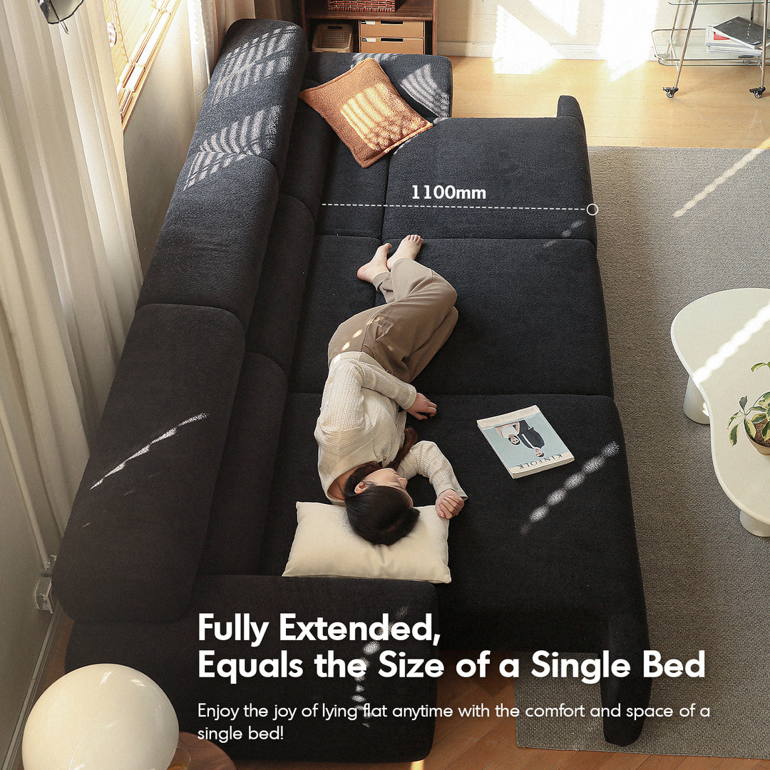 Cream boucle fabric electric functional 4 seater sofa bed sleepo conceptual design.