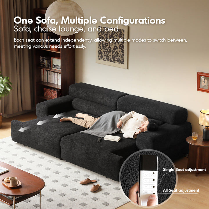 Cream boucle fabric electric functional 4 seater sofa bed sleepo material variants.