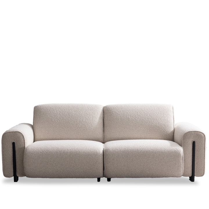 Minimalist boucle fabric modular 3 seater sofa colle in white background.