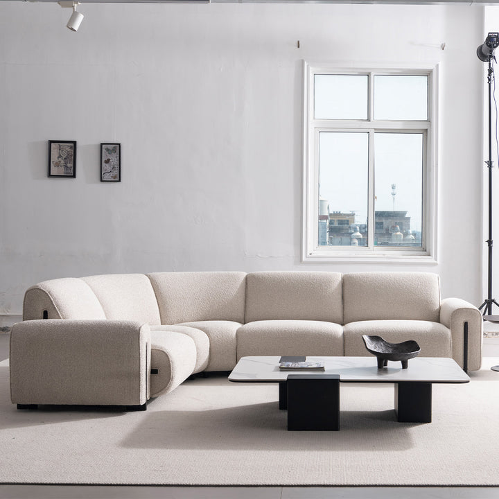 Minimalist boucle fabric modular 3 seater sofa colle in real life style.