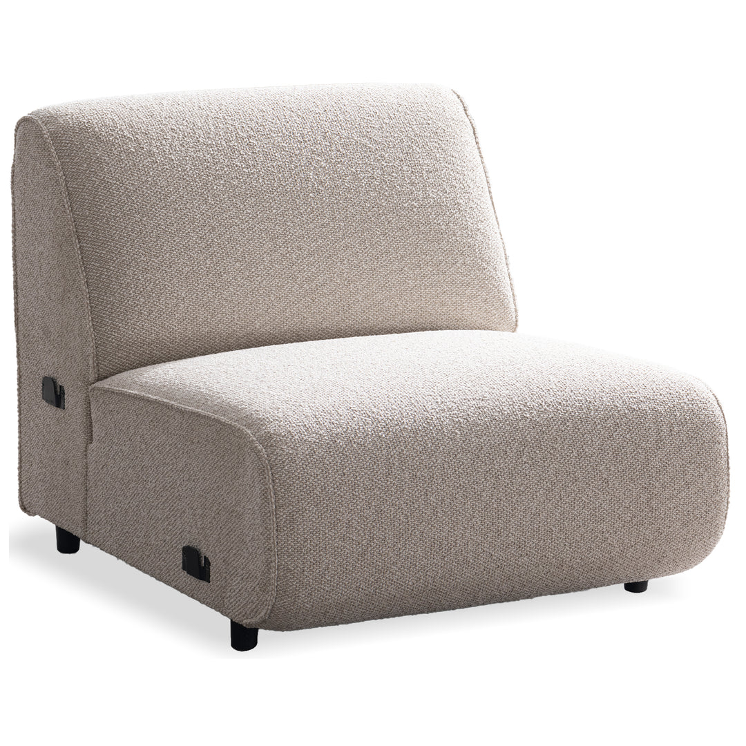 Minimalist boucle fabric modular armless 1 seater sofa colle in white background.