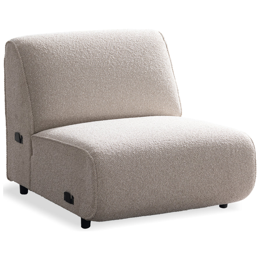 Minimalist boucle fabric modular armless 1 seater sofa colle in white background.