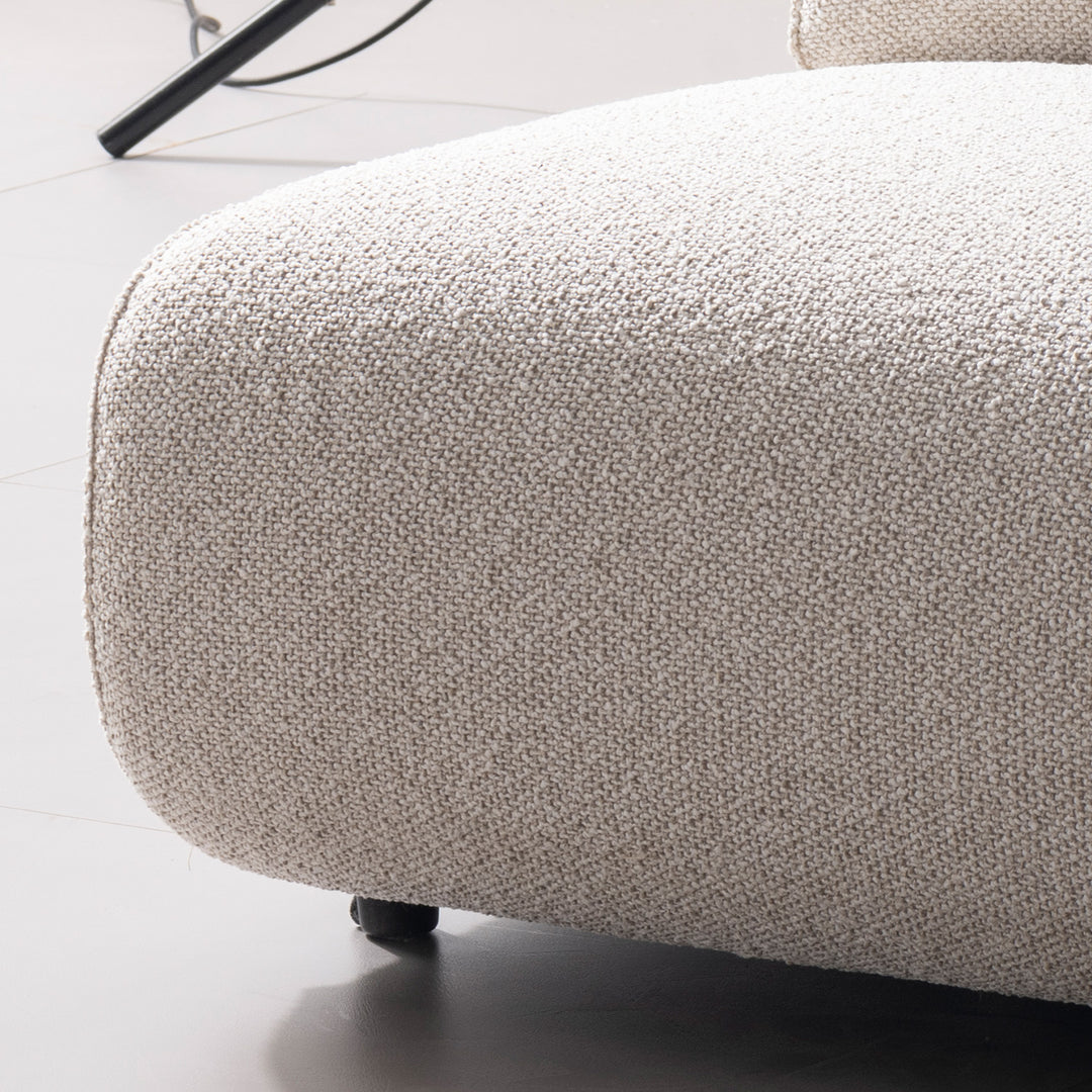 Minimalist boucle fabric modular armless 1 seater sofa colle in details.