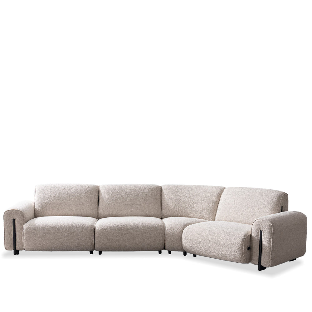 Minimalist boucle fabric modular l shape sectional sofa colle 3+l in white background.