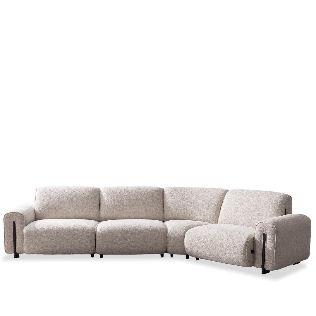 Minimalist boucle fabric modular l shape sectional sofa colle 3+l in white background.