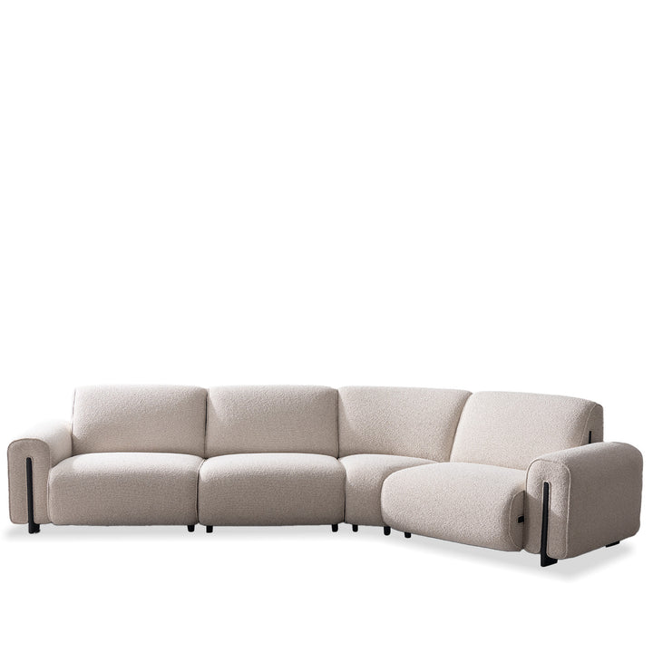 Minimalist boucle fabric modular l shape sectional sofa colle 3+l in white background.