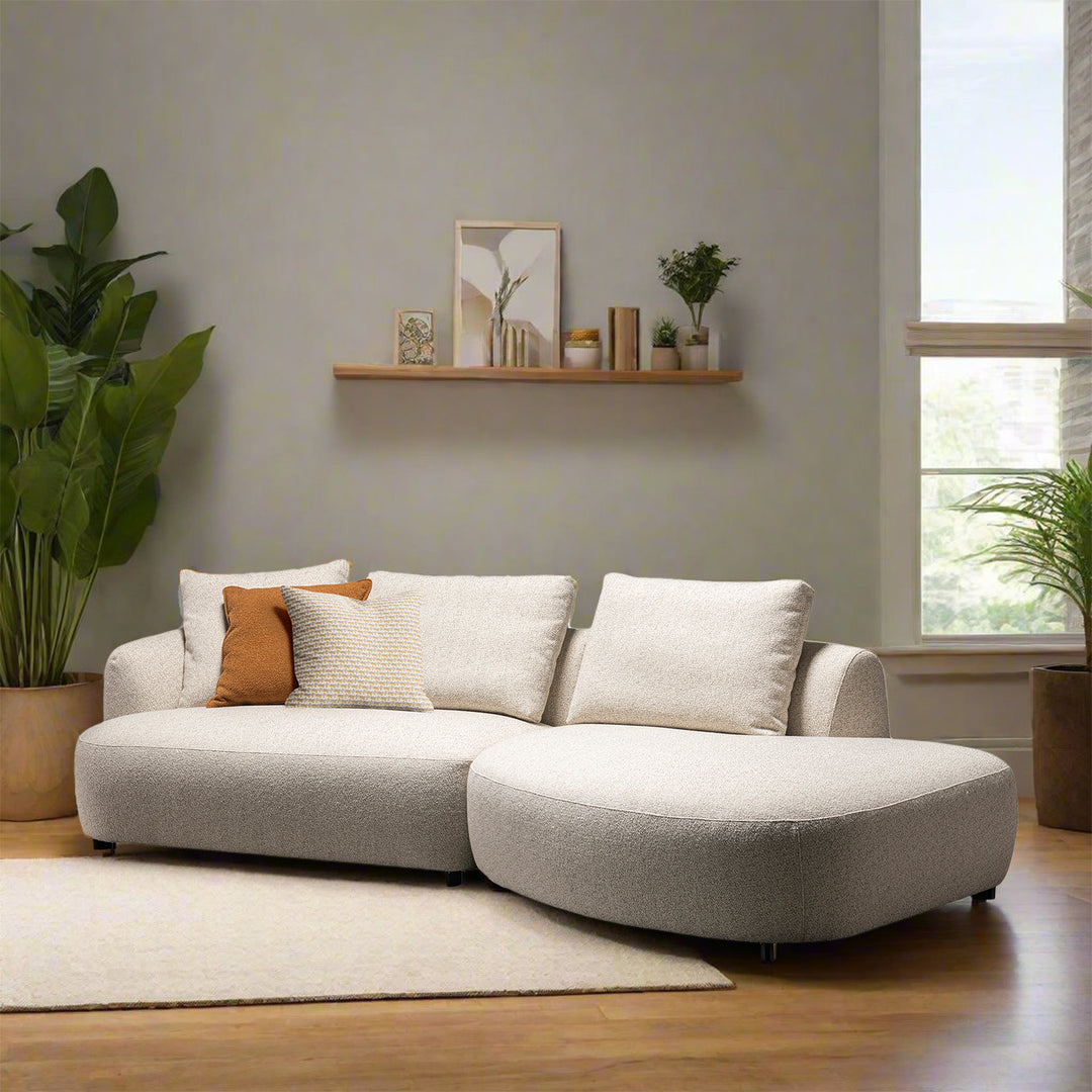 Cream boucle fabric modular l shape sectional sofa serene 2+l primary product view.