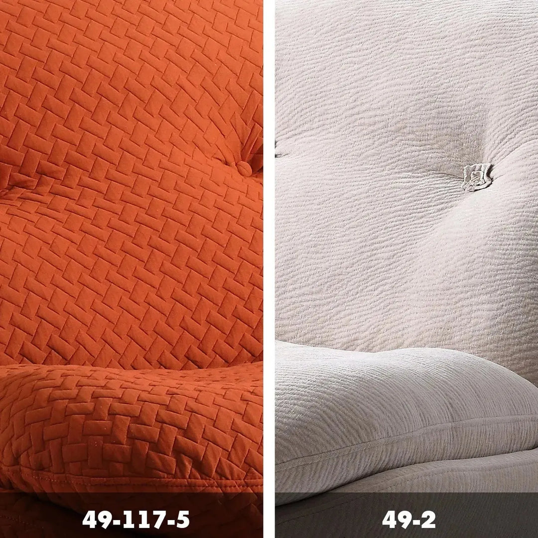Cream chenille velvet fabric rocking 1 seater sofa nebula color swatches.