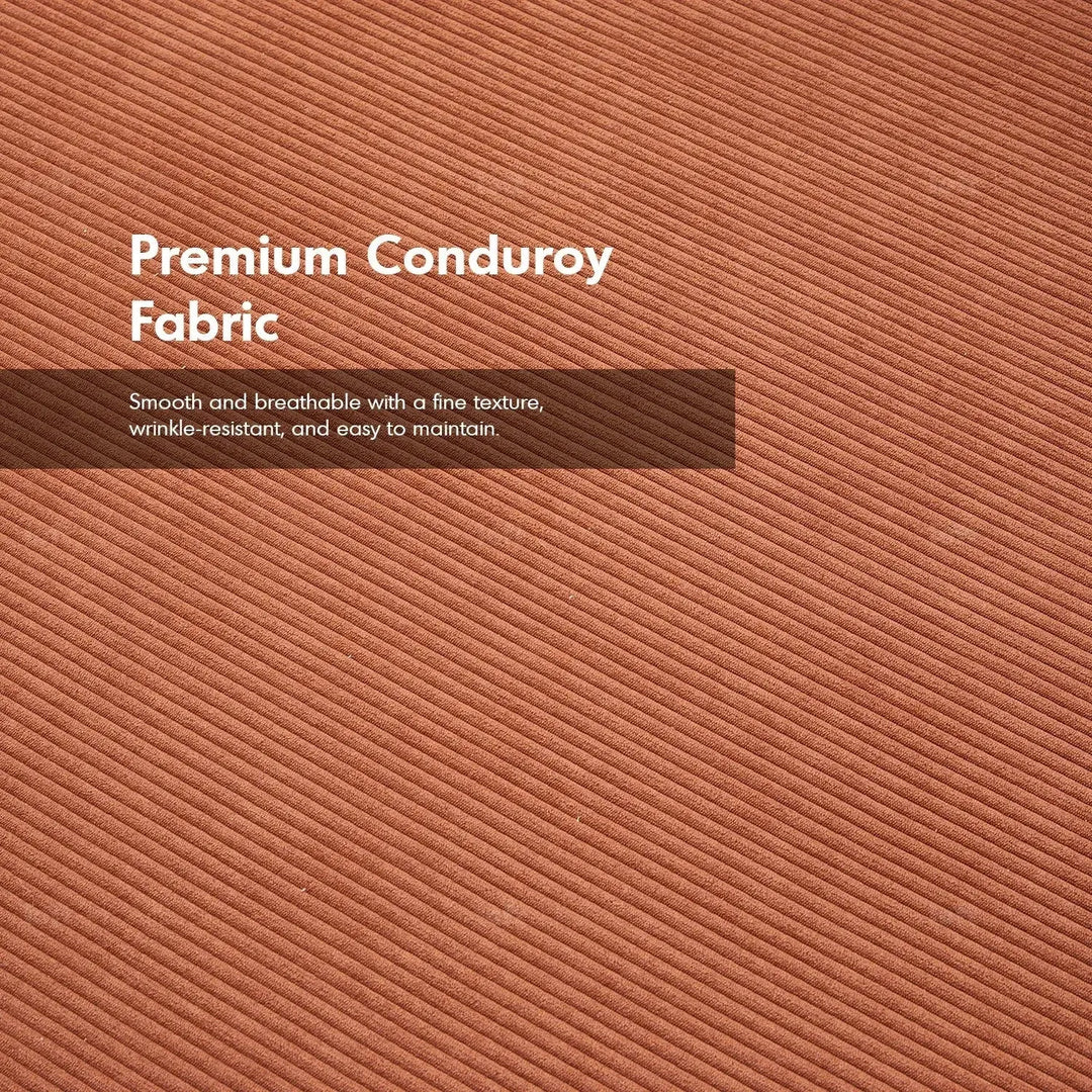 Modern corduroy fabric sofa bed squeeze in panoramic view.