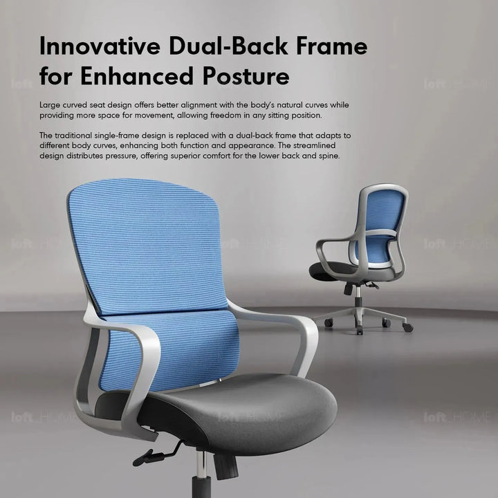 Modern mesh ergonomic office chair with headrest curve conceptual design.